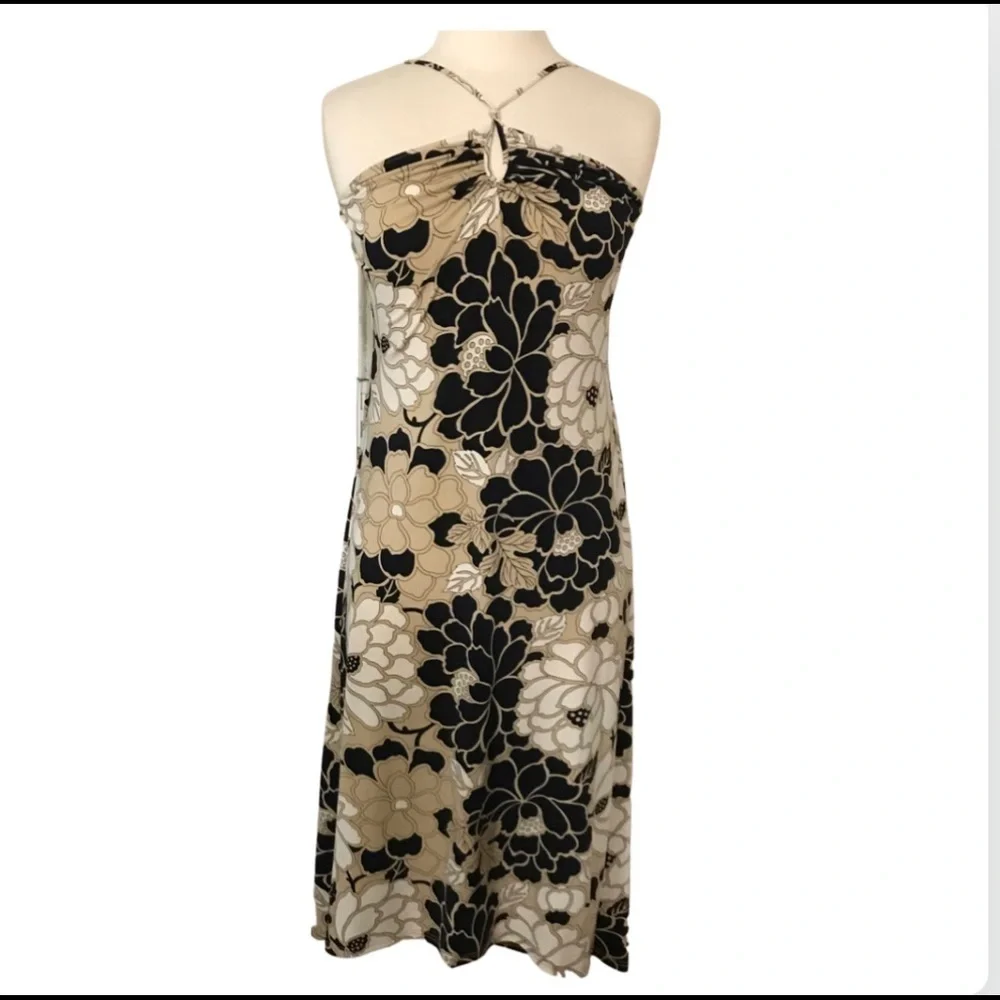 BCBG MAXAZRIA Cross back halter straps summer dress sz L - Picture 1 of 6